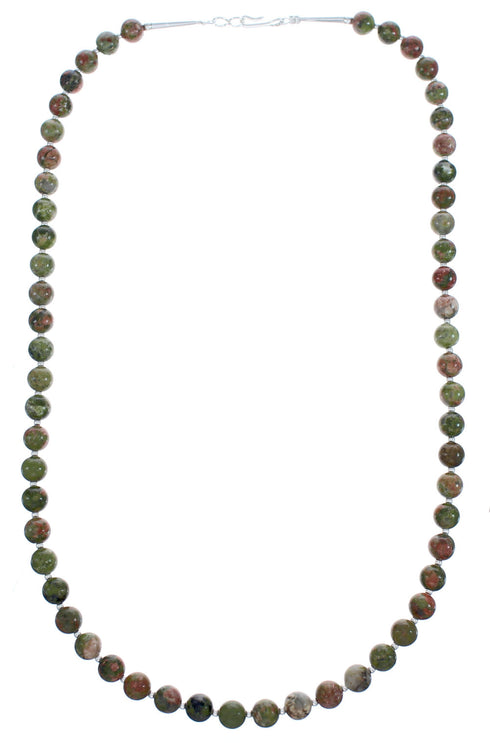 Southwest Unakite Authentic Sterling Silver Bead Necklace KX120893